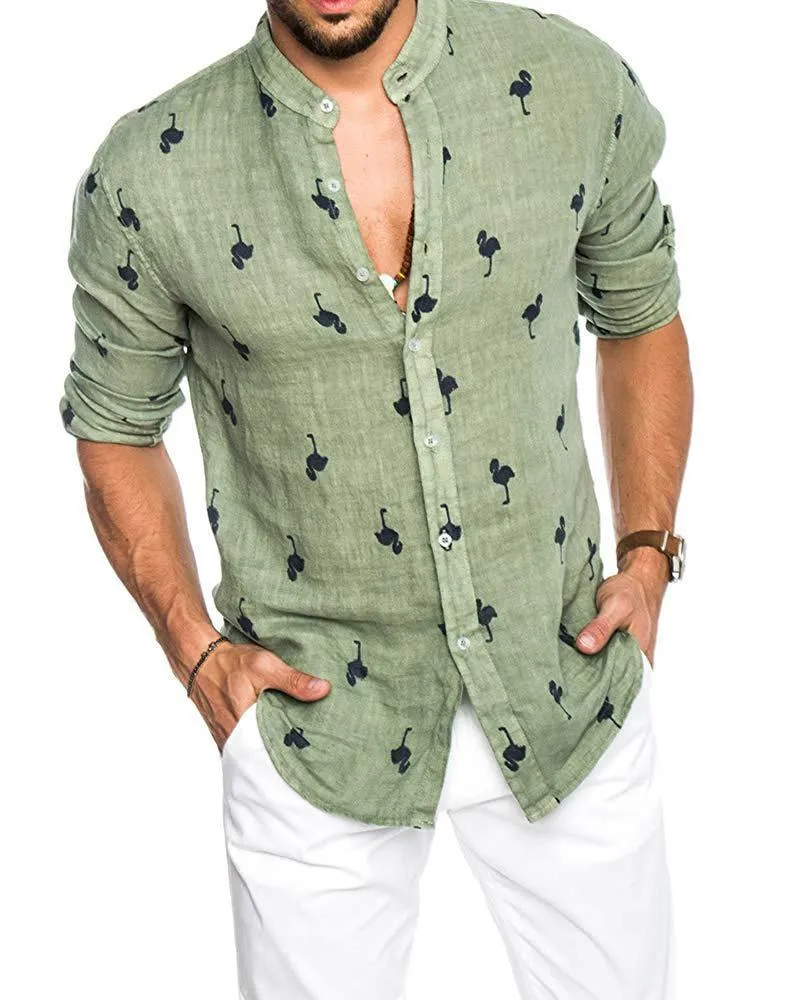 Men's 35% linen blend lapel shirt with button-down front, available in multiple colours including Khaki