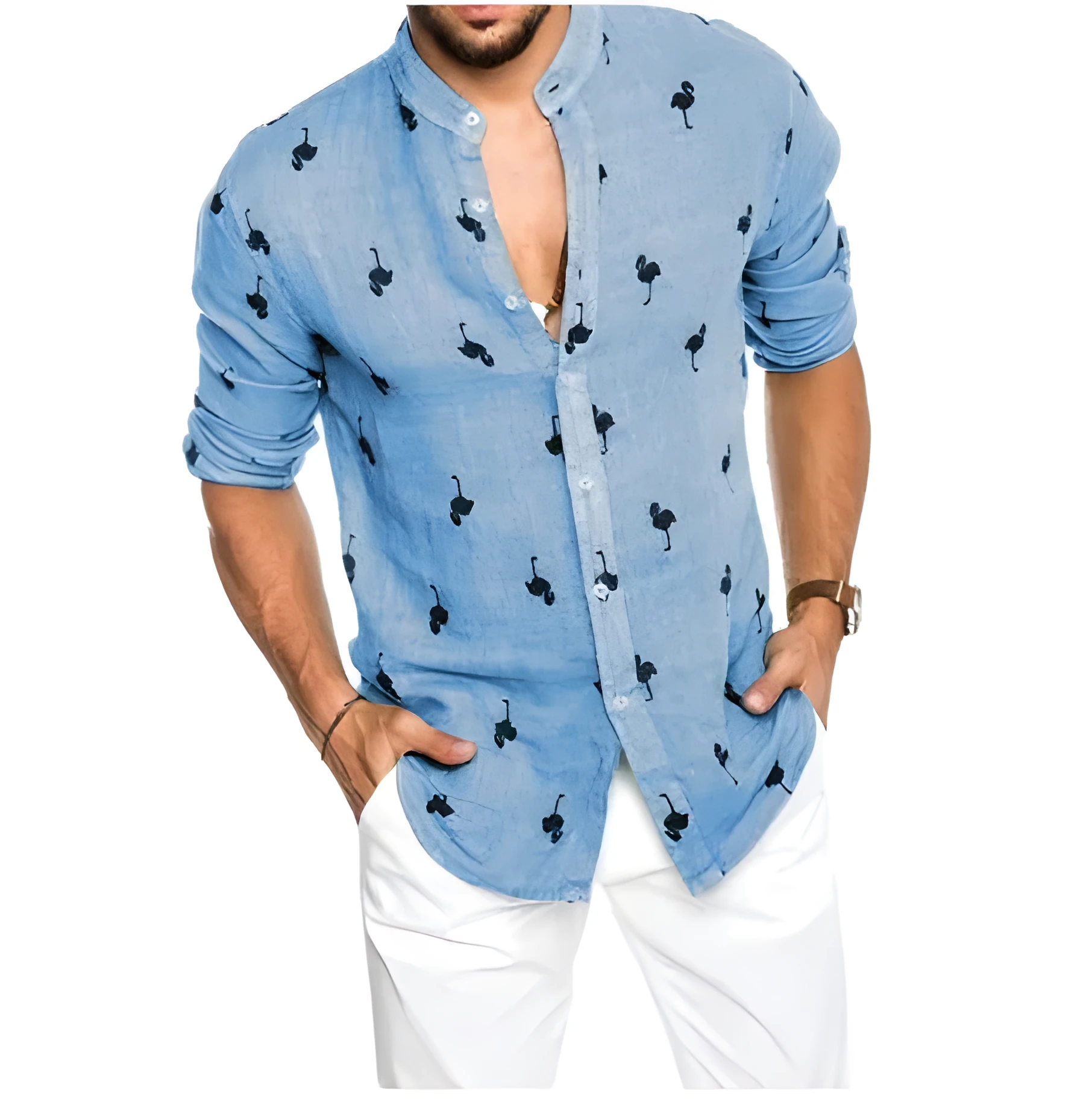 Men's 35% linen blend lapel shirt with button-down front, available in multiple colours including Khaki