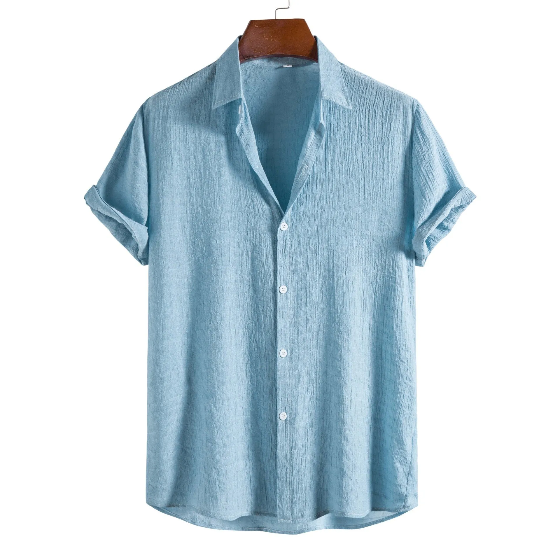 Men's solid colour dark cell short sleeve shirt in cotton-rayon blend, front view