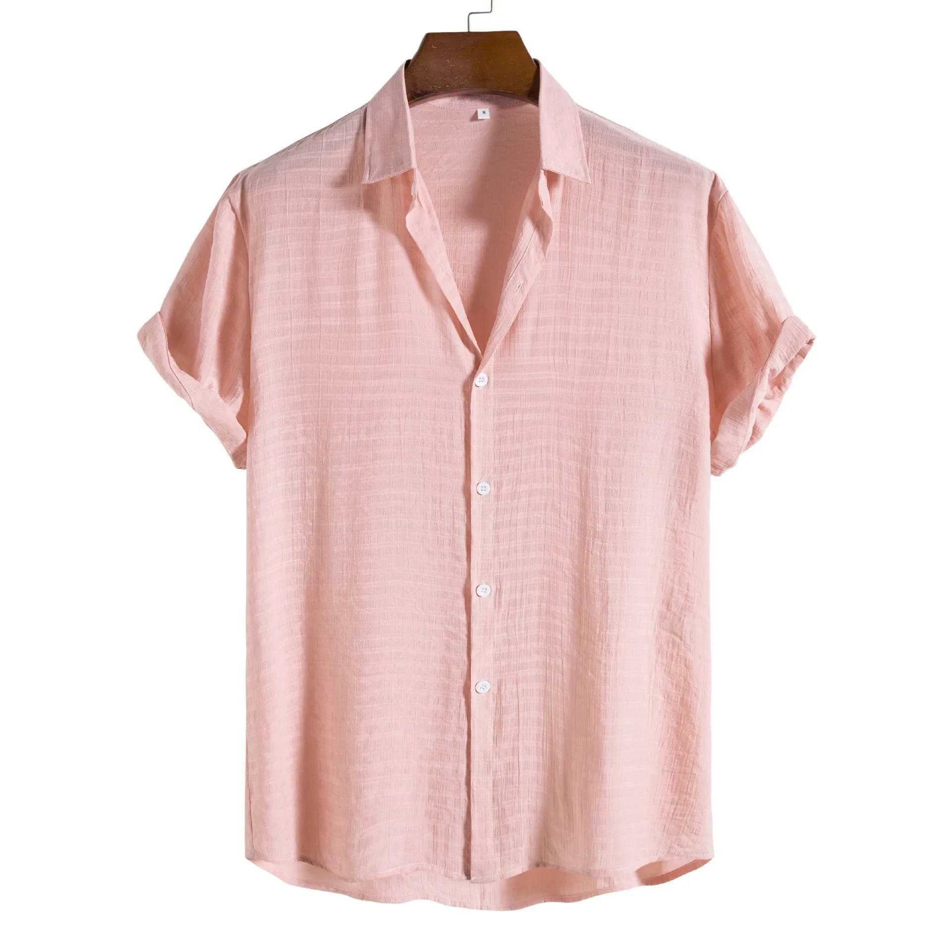 Men's solid colour dark cell short sleeve shirt in cotton-rayon blend, front view