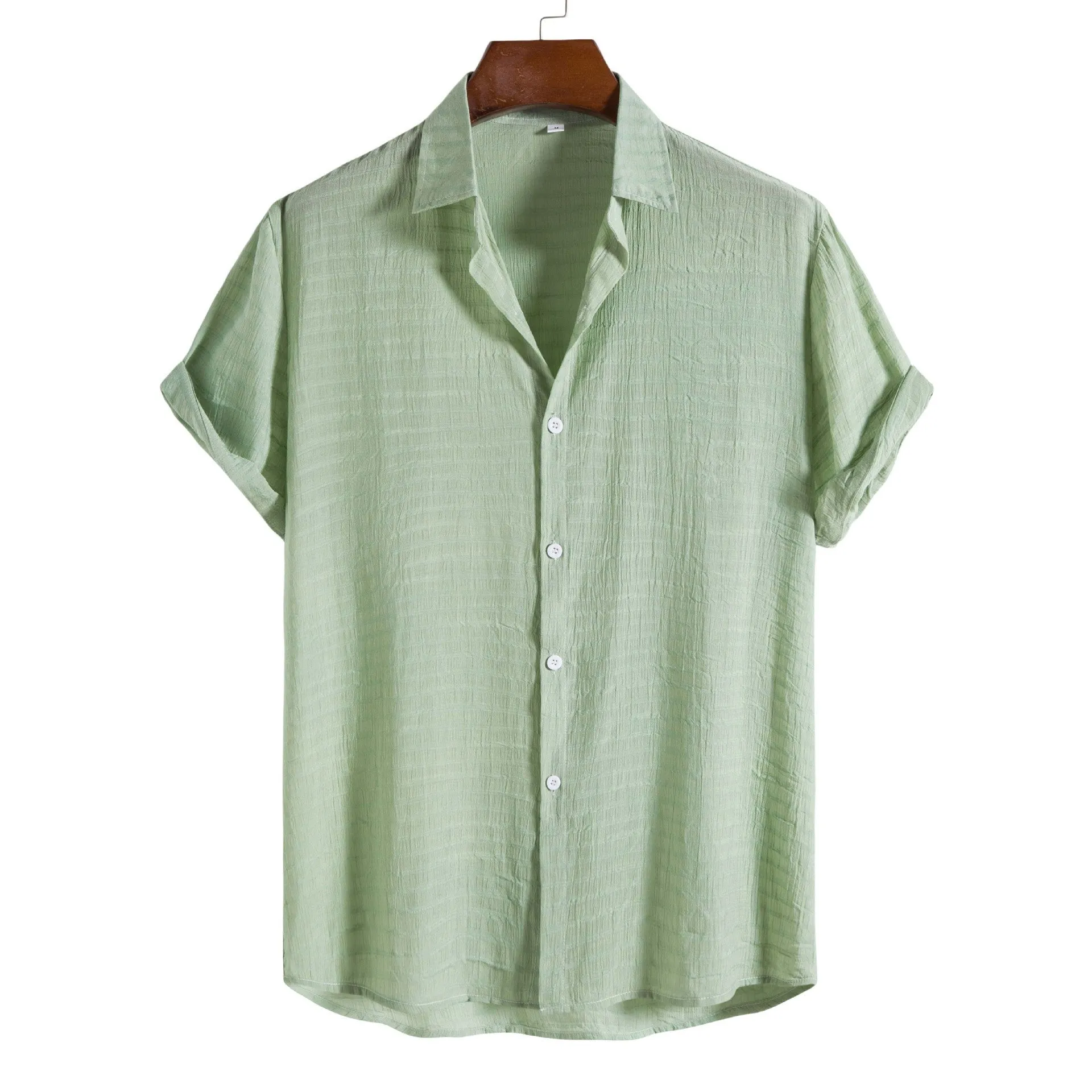 Men's solid colour dark cell short sleeve shirt in cotton-rayon blend, front view