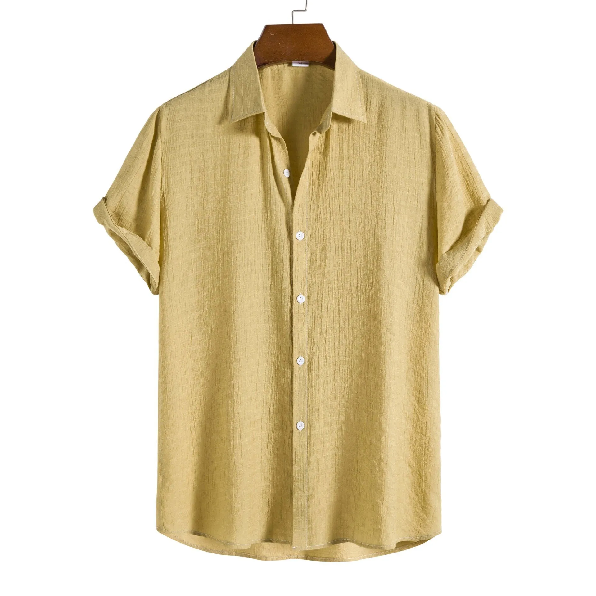 Men's solid colour dark cell short sleeve shirt in cotton-rayon blend, front view
