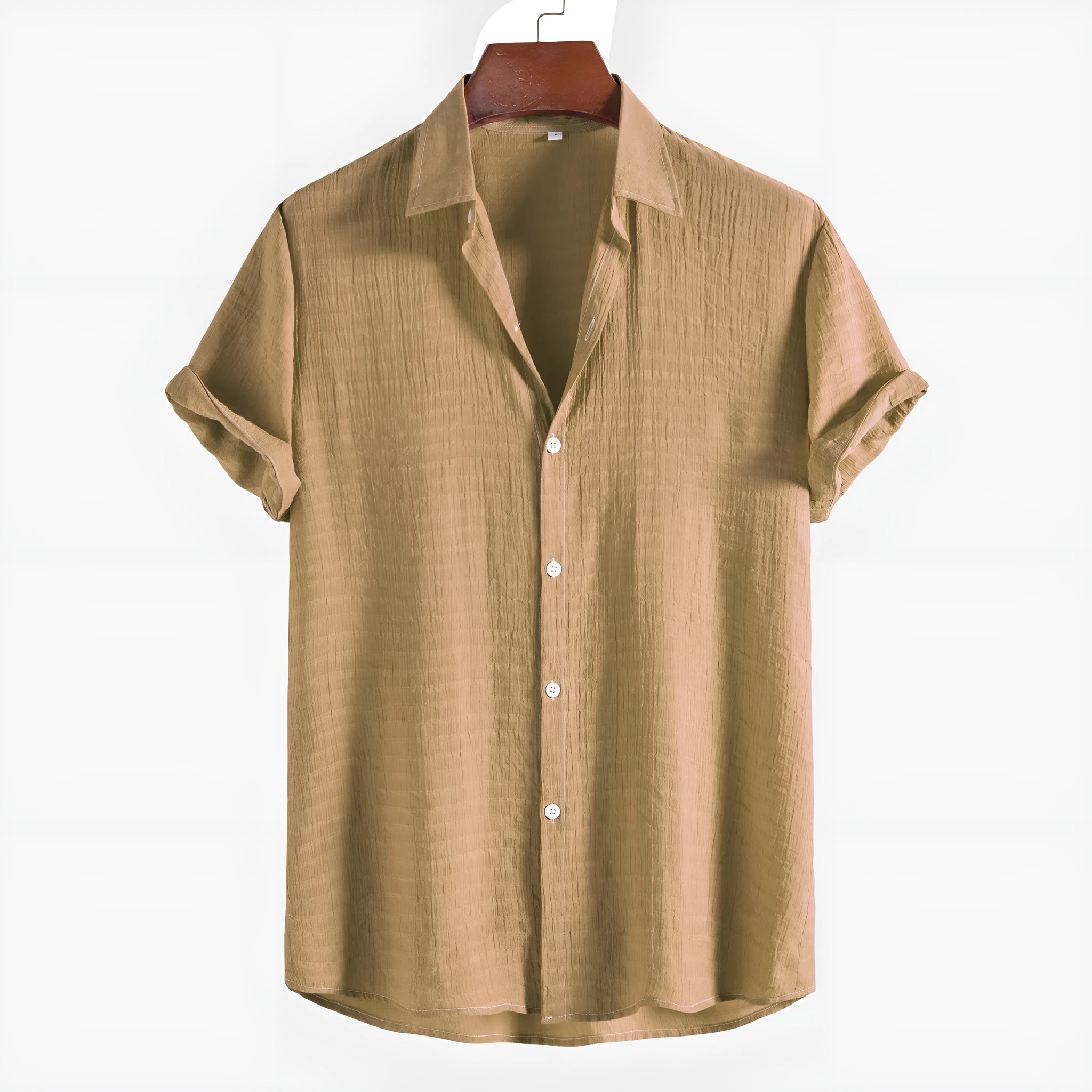 Men's solid colour dark cell short sleeve shirt in cotton-rayon blend, front view