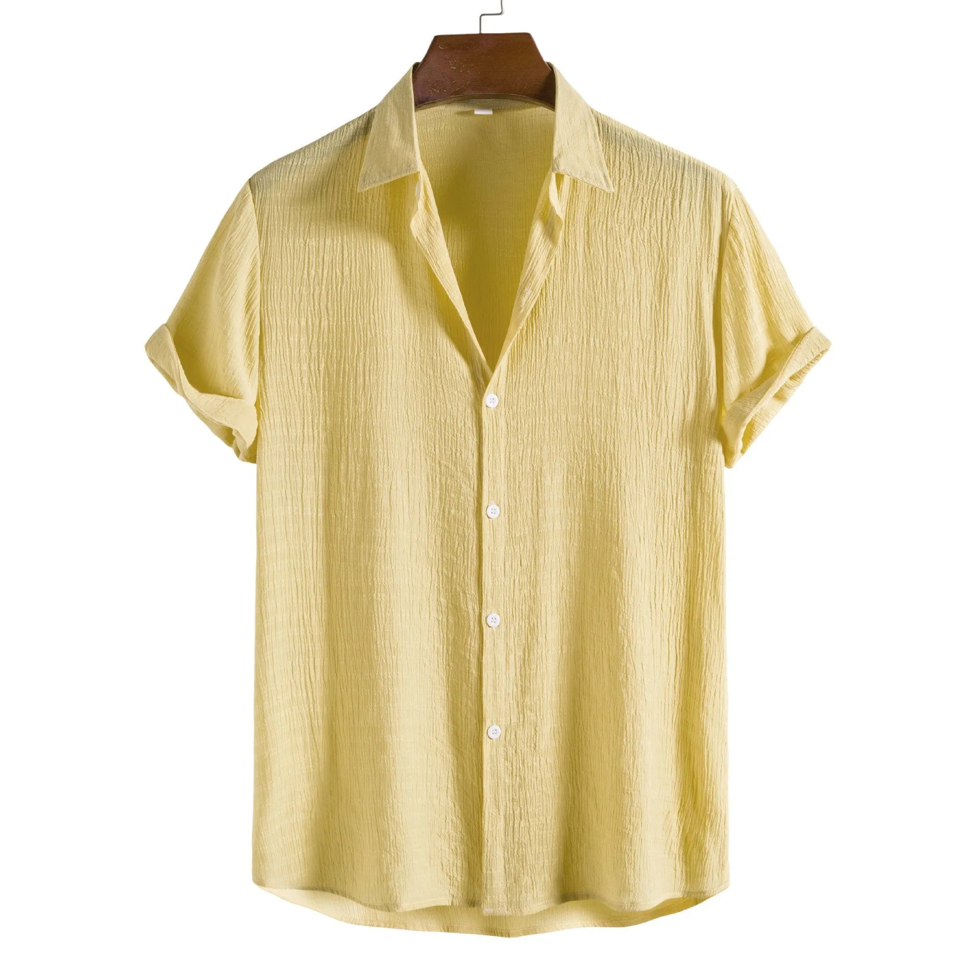 Men's solid colour dark cell short sleeve shirt in cotton-rayon blend, front view