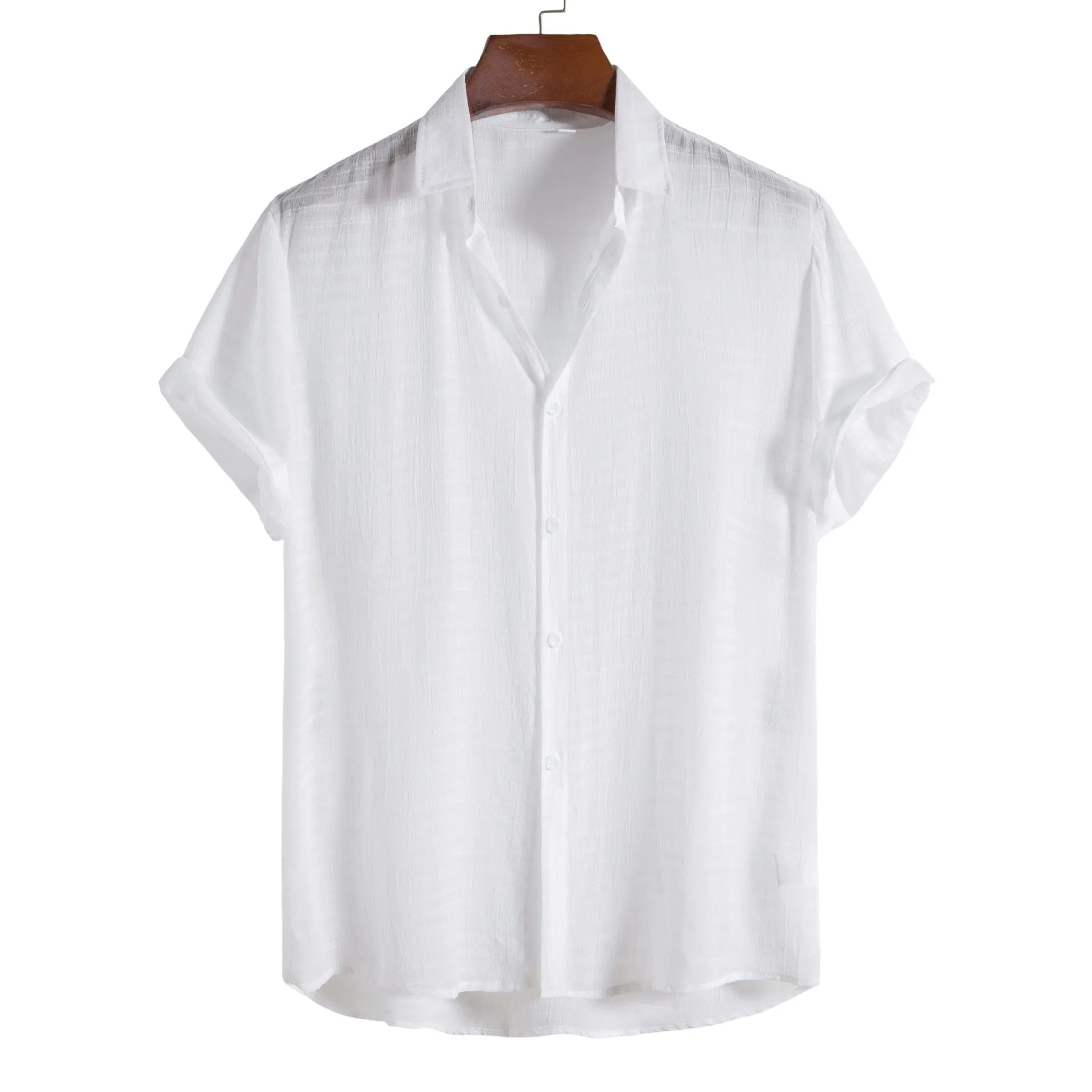 Men's solid colour dark cell short sleeve shirt in cotton-rayon blend, front view