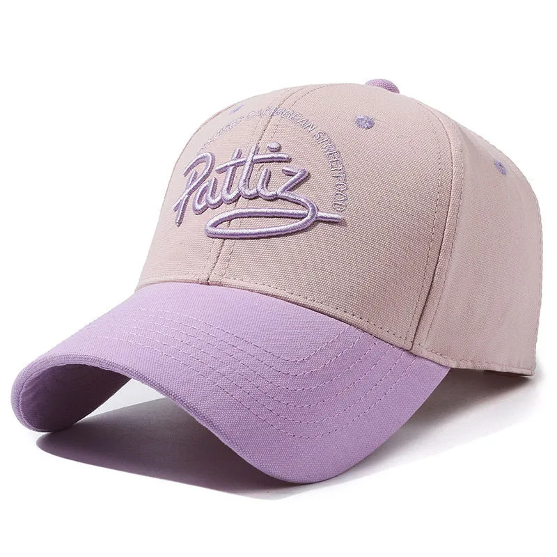 Cotton adjustable dome hat with English letter detail in black on white background