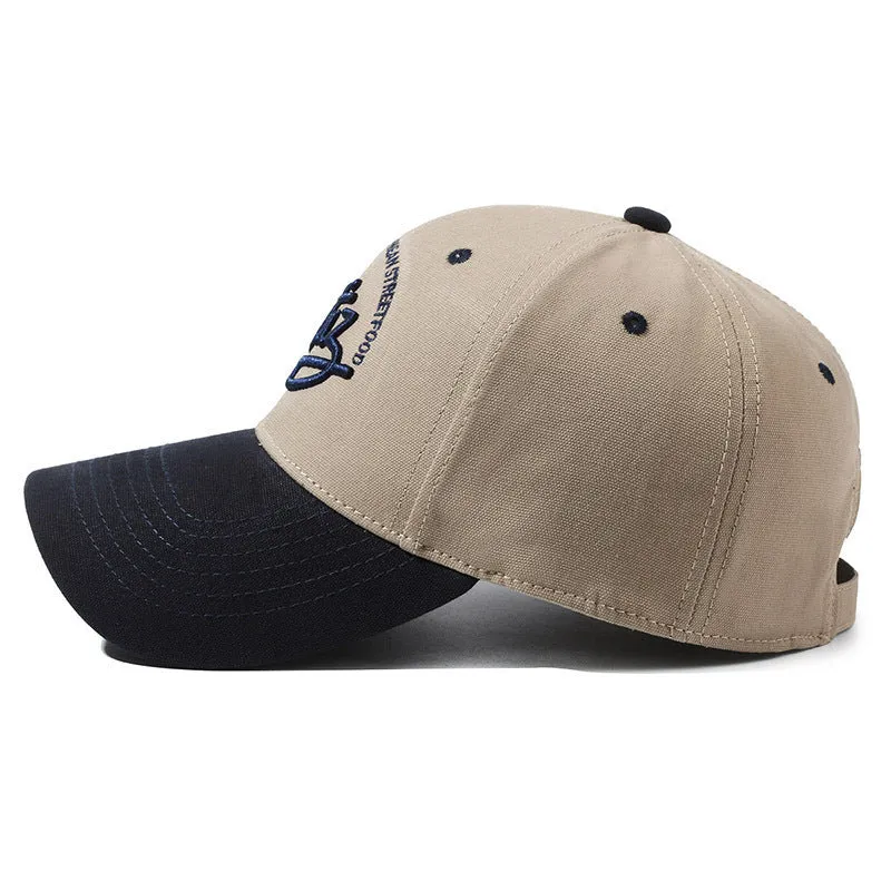 Cotton adjustable dome hat with English letter detail in black on white background