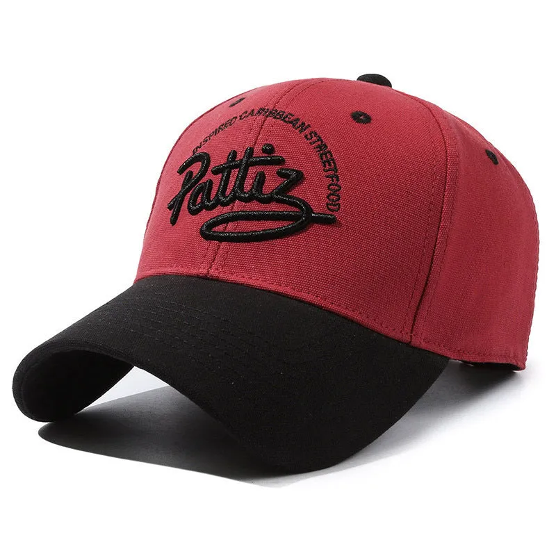 Cotton adjustable dome hat with English letter detail in black on white background