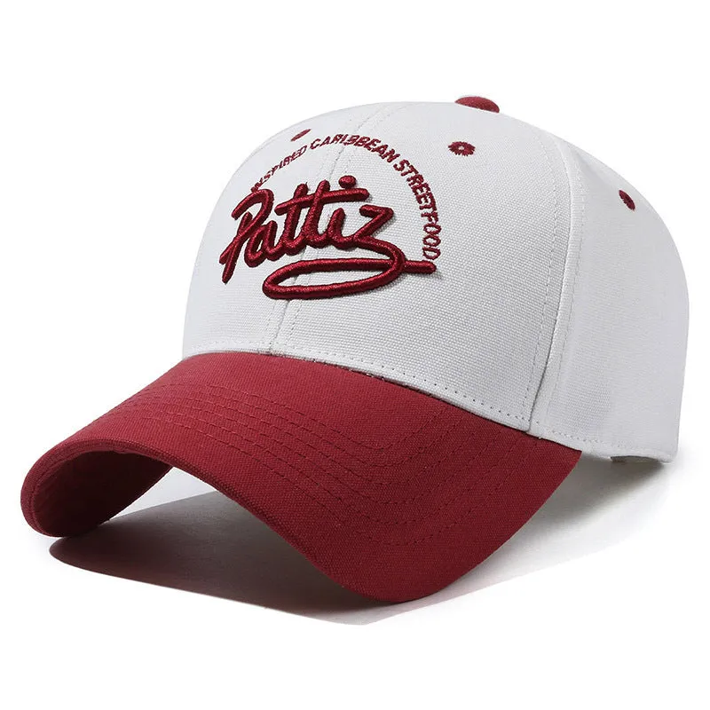 Cotton adjustable dome hat with English letter detail in black on white background