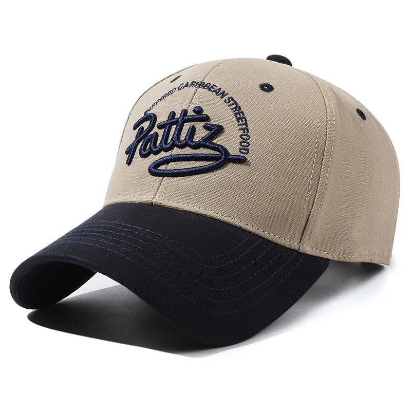 Cotton adjustable dome hat with English letter detail in black on white background
