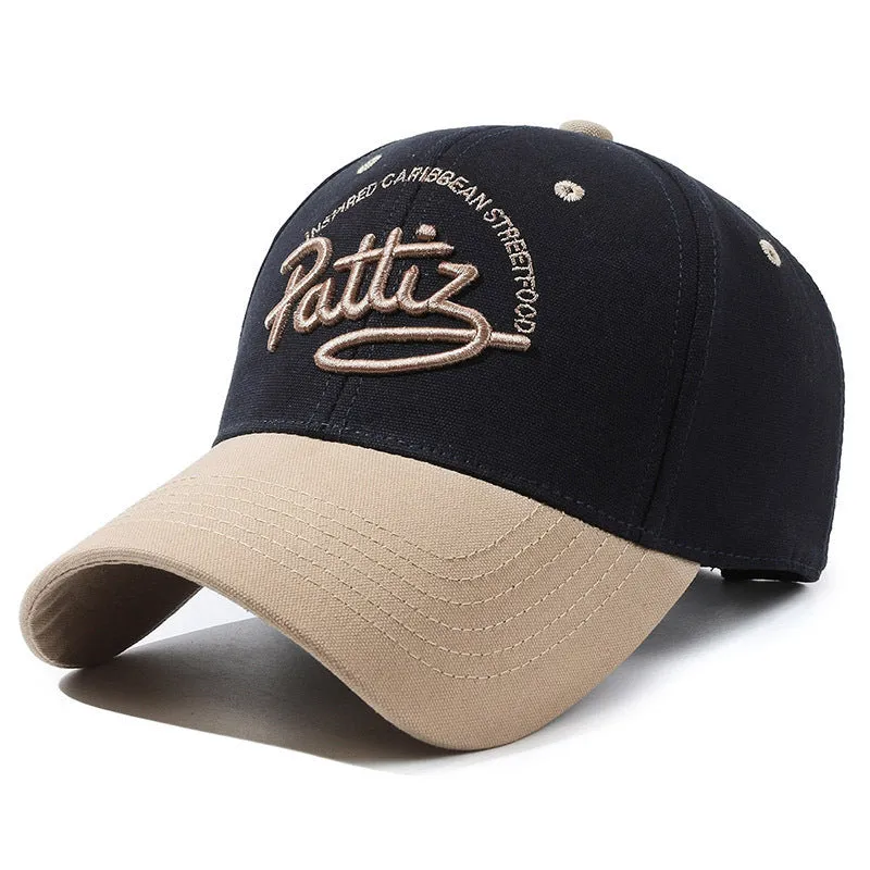 Cotton adjustable dome hat with English letter detail in black on white background