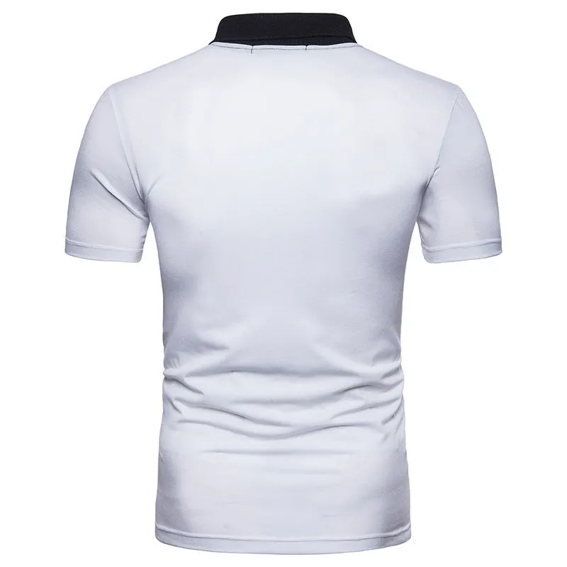 Irregular stitching short-sleeved cotton blend polo shirt with colour splicing