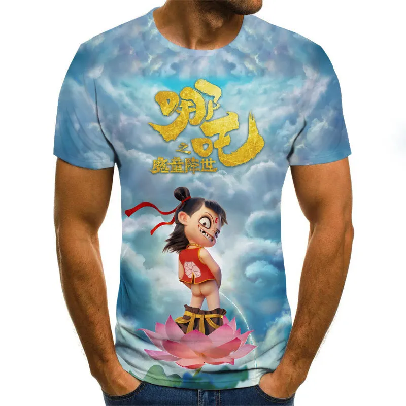 Men's casual short-sleeved T-shirt with 3D digital printing of lone bird solo pattern, loose fit, available in multiple colours