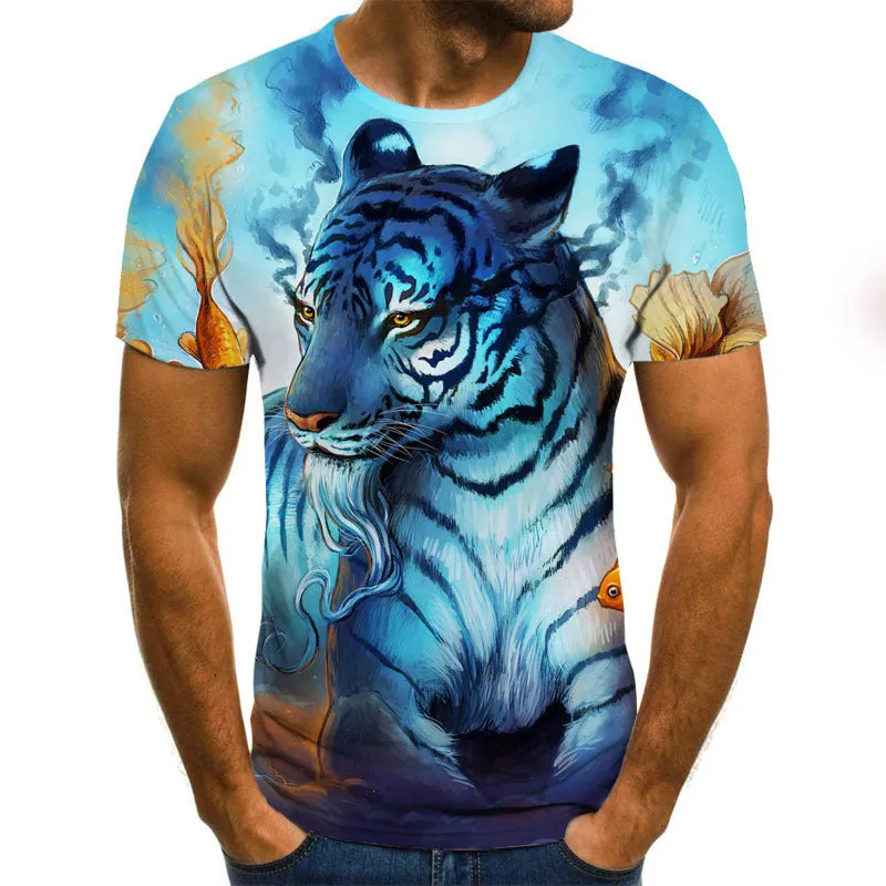 Men's casual short-sleeved T-shirt with 3D digital printing of lone bird solo pattern, loose fit, available in multiple colours