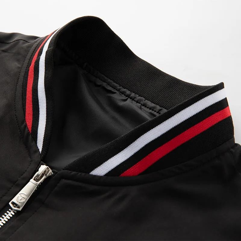 Men's baseball collar jacket with four-bar TB design in khaki, yellow, and black colours