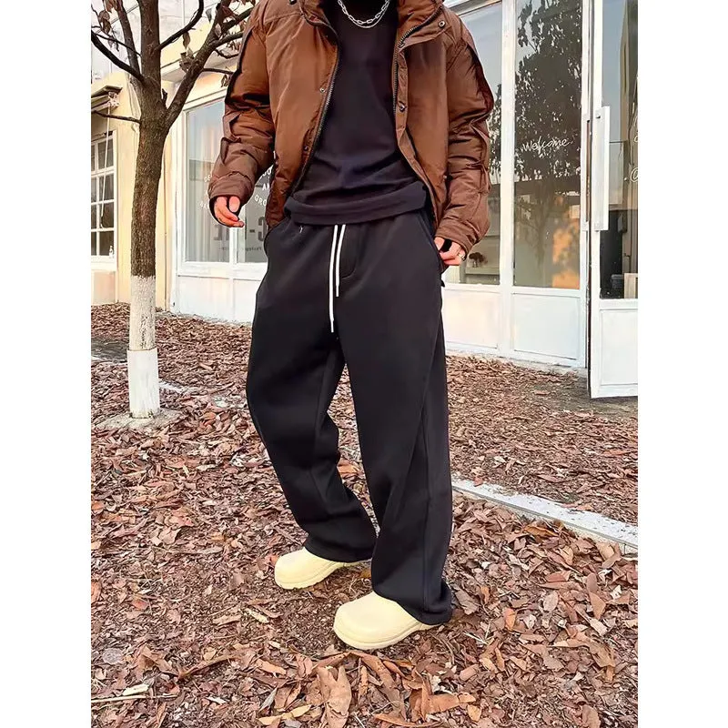 Men's American retro casual sweatpants in black, elastic waist, loose fit, cotton fabric, sizes M L XL