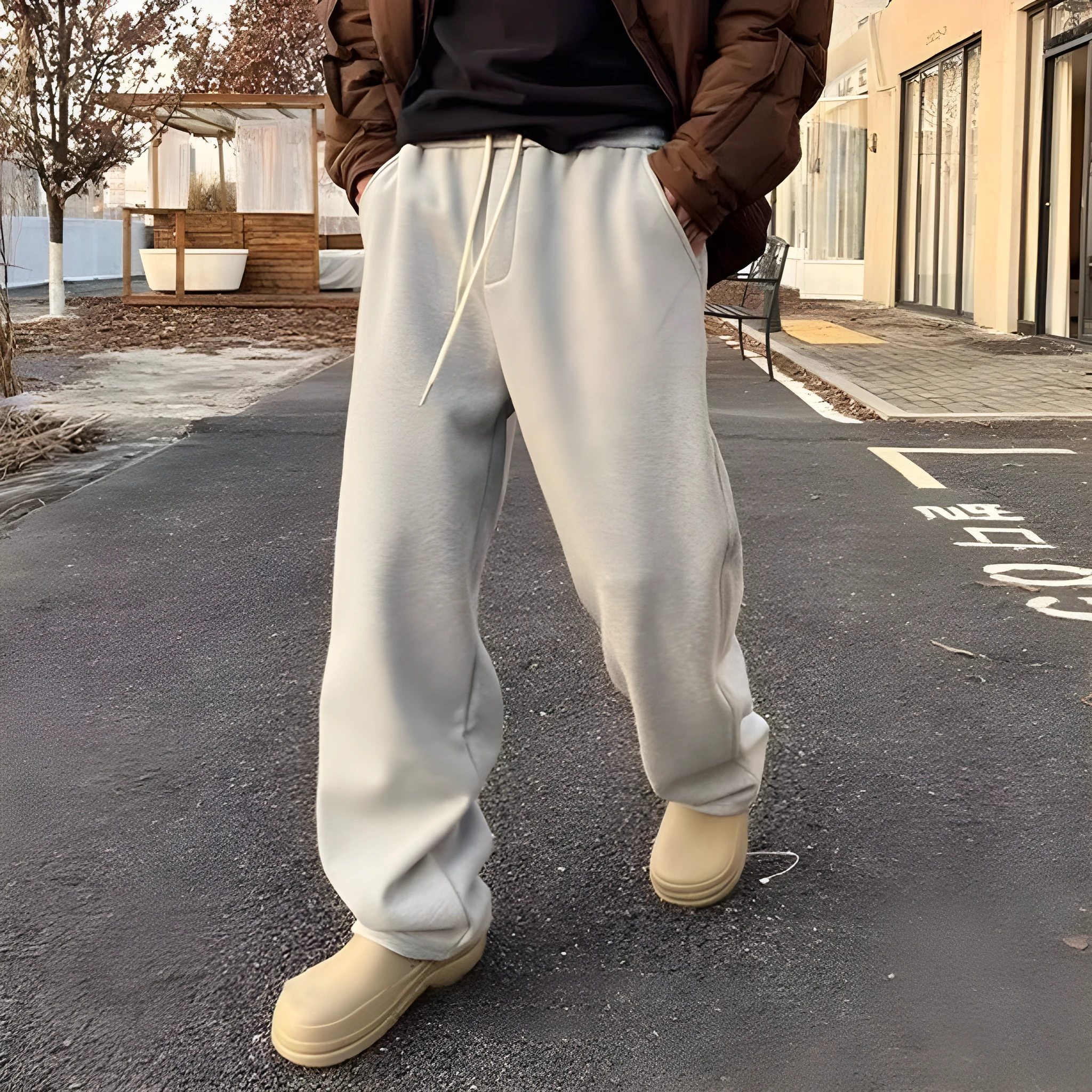 Men's American retro casual sweatpants in black, elastic waist, loose fit, cotton fabric, sizes M L XL