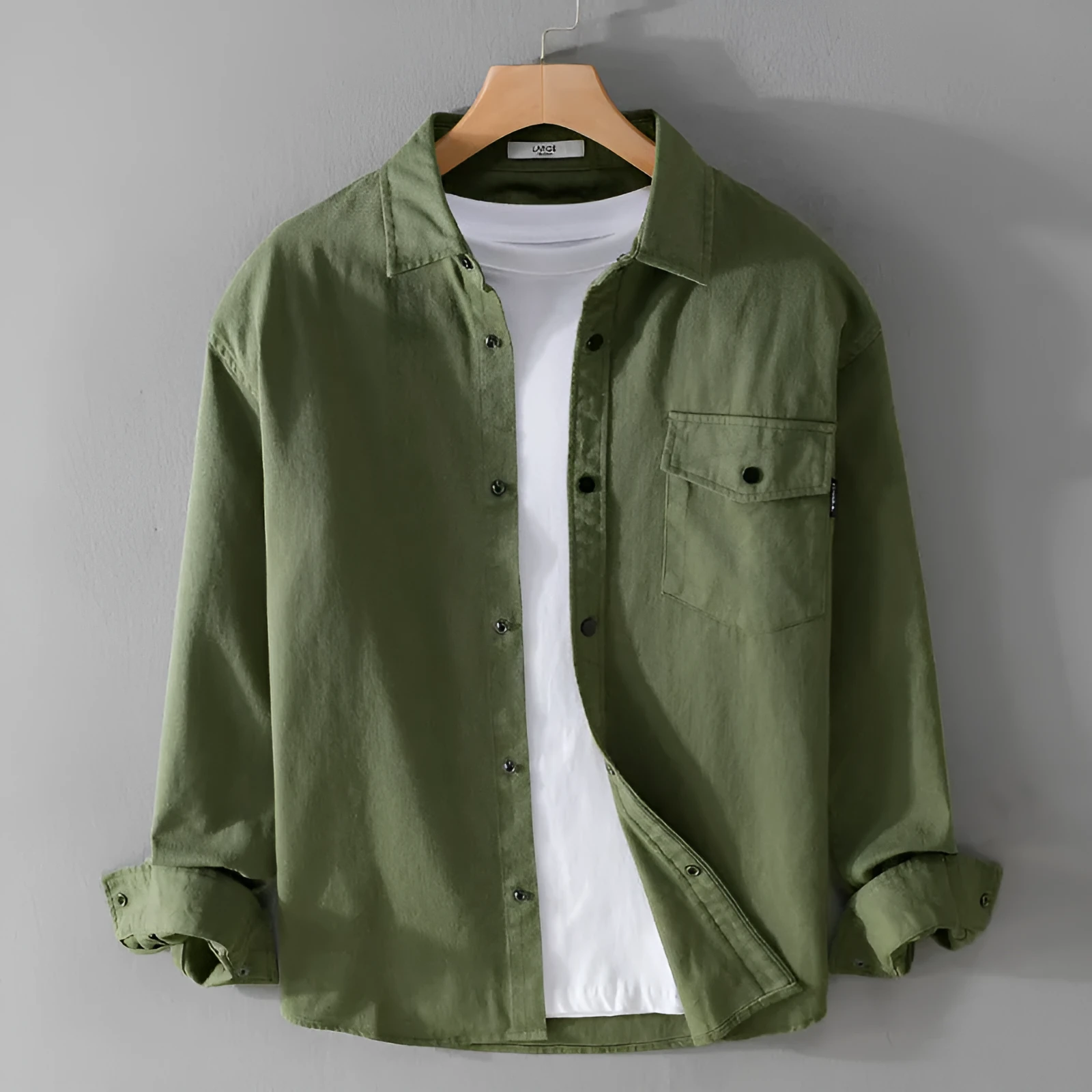 Men's long sleeve cotton workwear shirt in green, cardigan style, American retro casual wear