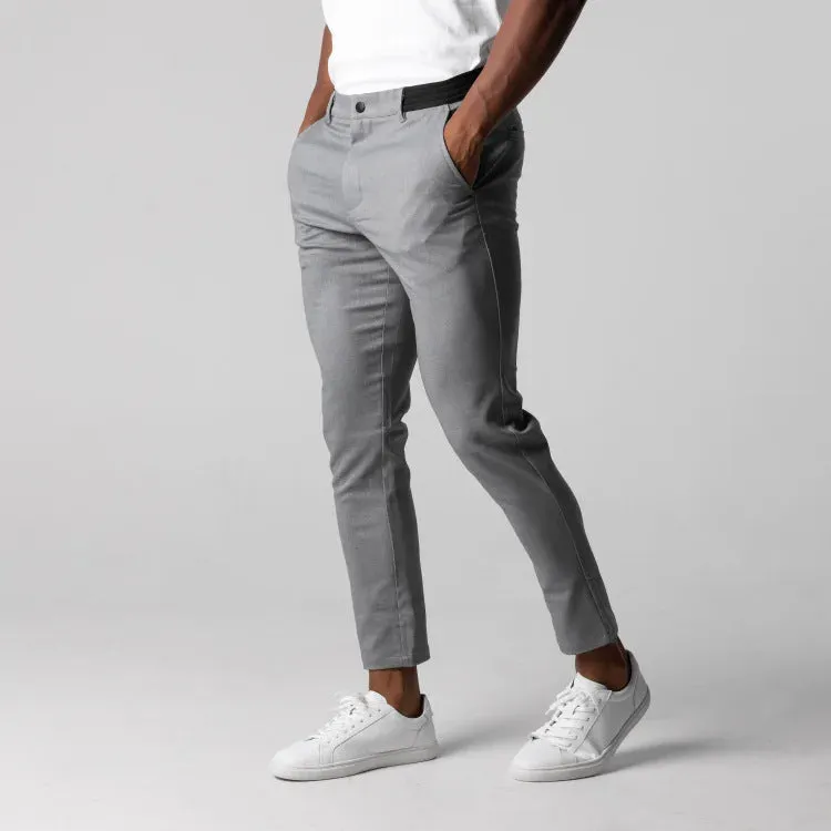 Men's casual pants in gray, pure cotton, straight-leg with high elasticity and zipper fly