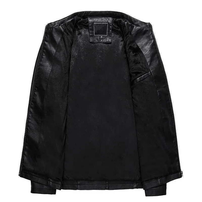 Men's PU leather jacket in claret colour with biker style design and polyester lining