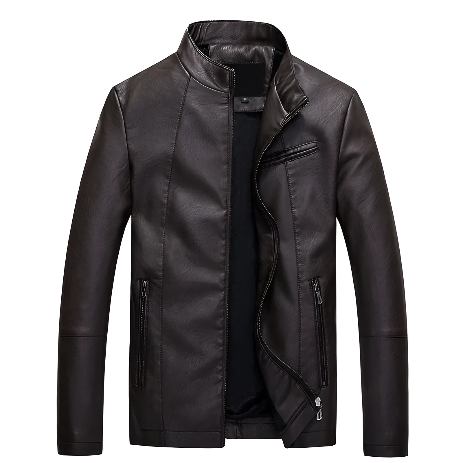Men's PU leather jacket in claret colour with biker style design and polyester lining