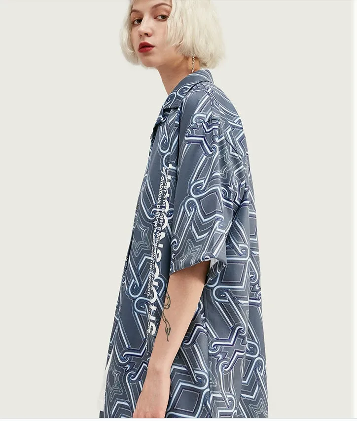 Men's Hawaiian digital print streetwear shirt in photo colour, short sleeves, button front, Asian size L
