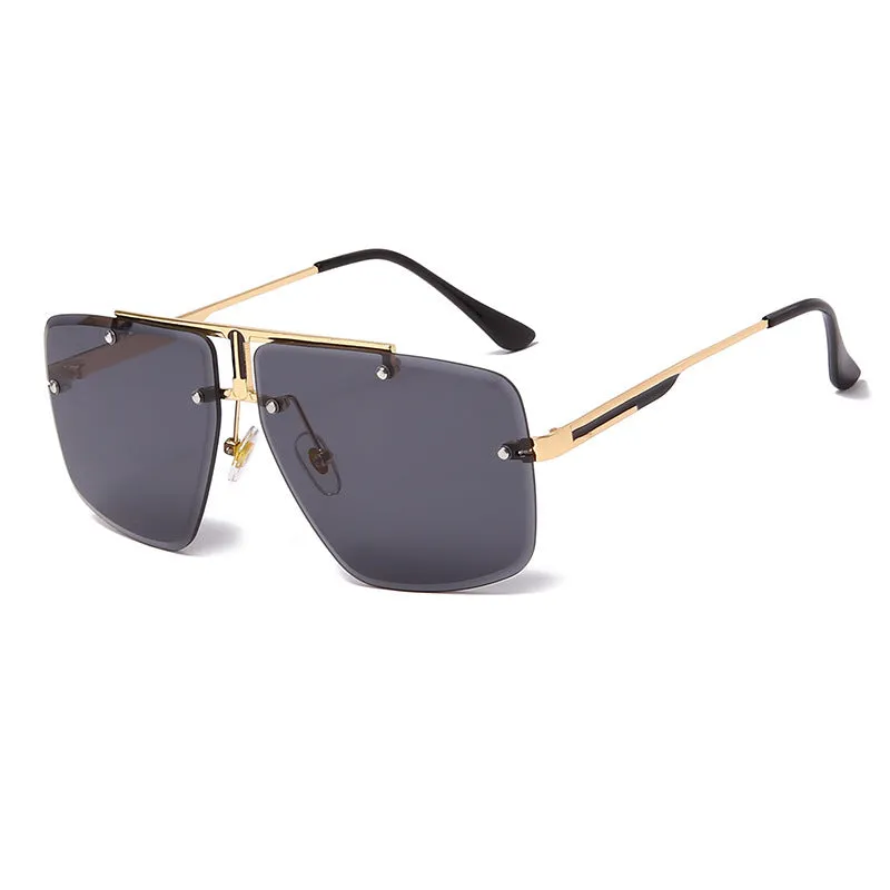 Frameless square sunglasses with metal frame and PC lens in gray-blue colour, 1850 style
