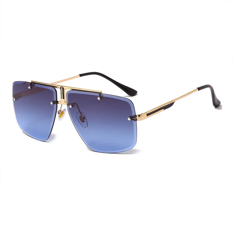 Frameless square sunglasses with metal frame and PC lens in gray-blue colour, 1850 style