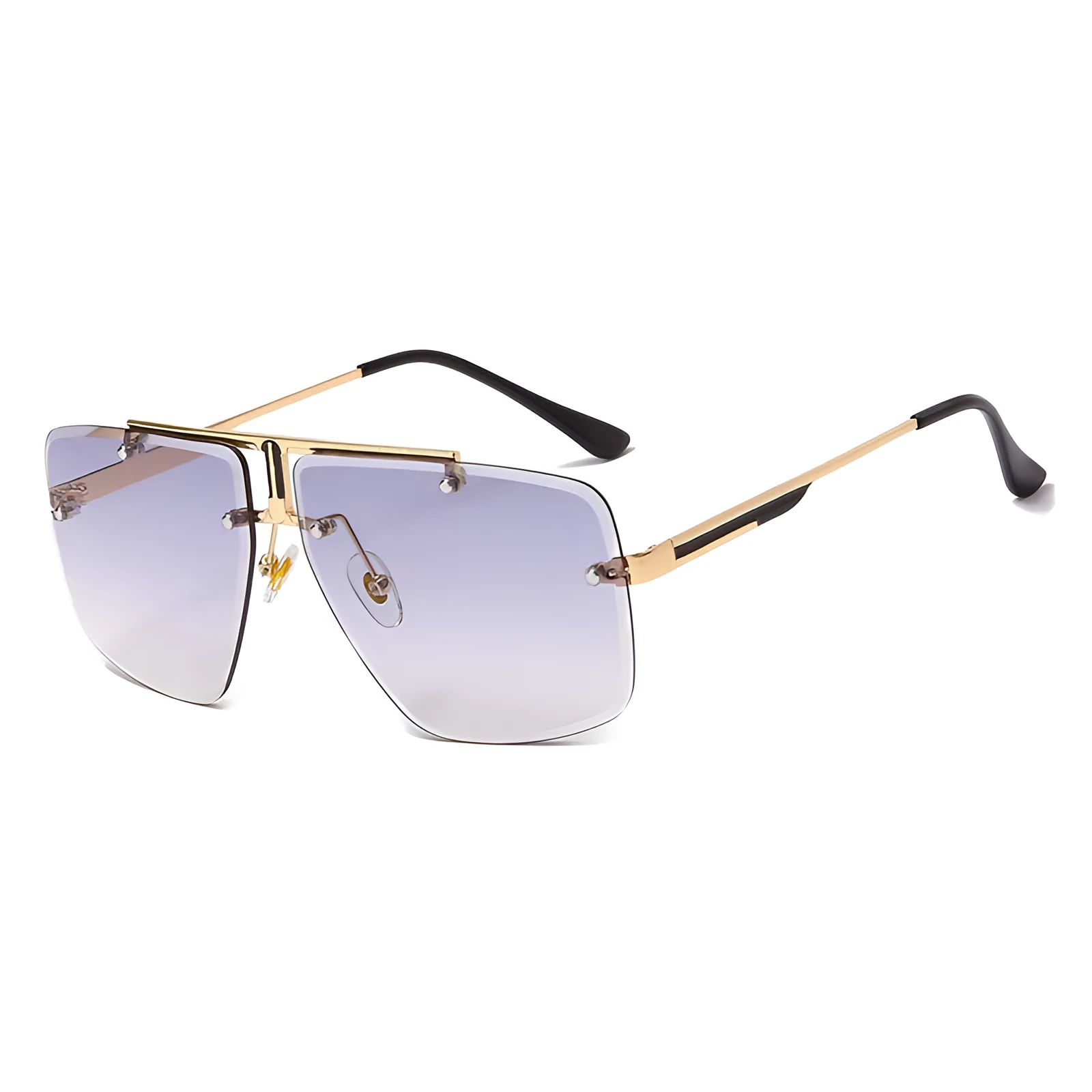 Frameless square sunglasses with metal frame and PC lens in gray-blue colour, 1850 style