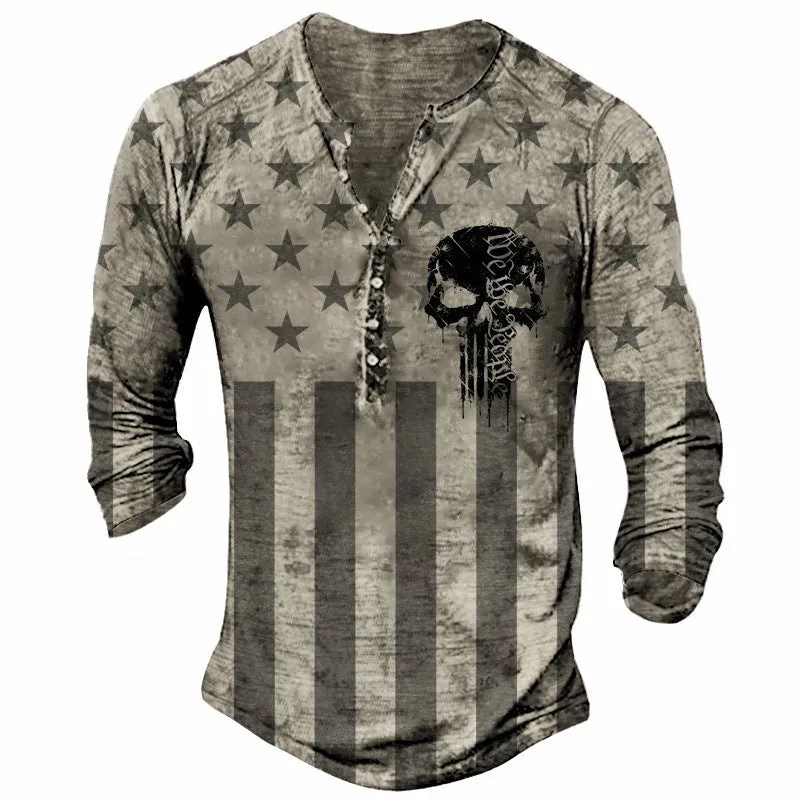 Printed men's long-sleeved sports t-shirt in imitation cotton fabric with round neck and street-style graphics