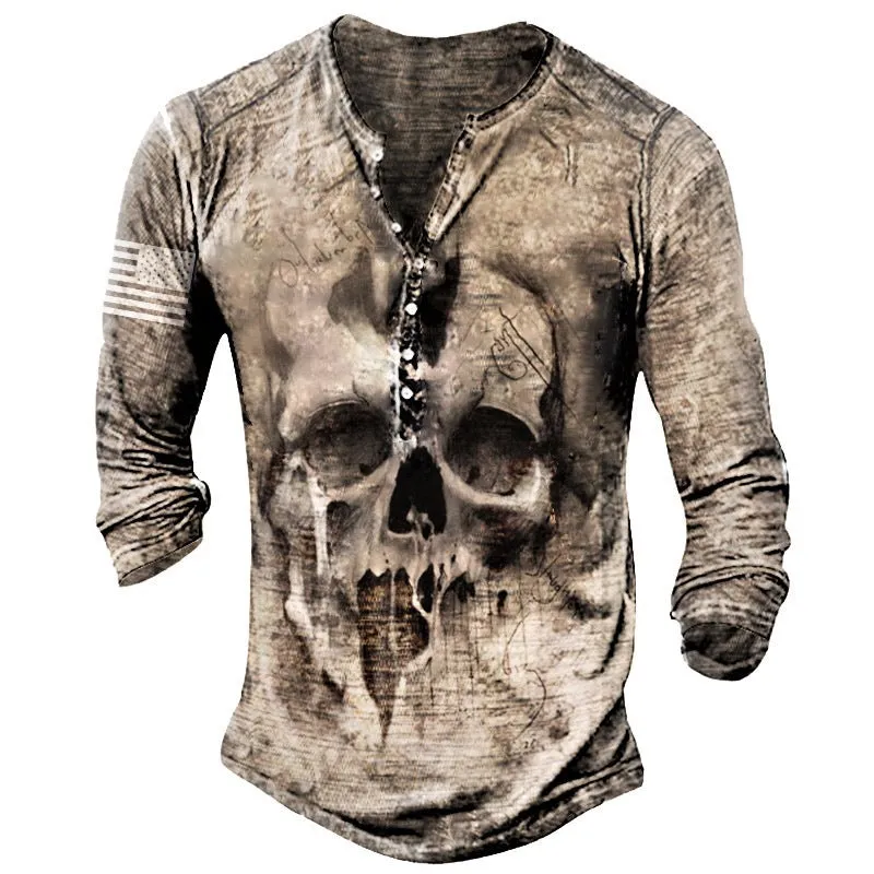 Printed men's long-sleeved sports t-shirt in imitation cotton fabric with round neck and street-style graphics