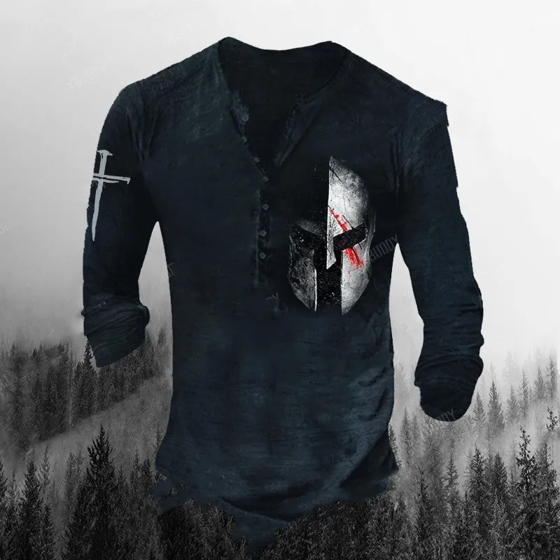 Printed men's long-sleeved sports t-shirt in imitation cotton fabric with round neck and street-style graphics