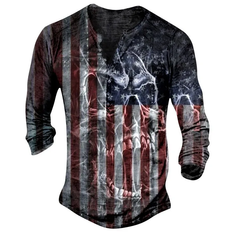 Printed men's long-sleeved sports t-shirt in imitation cotton fabric with round neck and street-style graphics