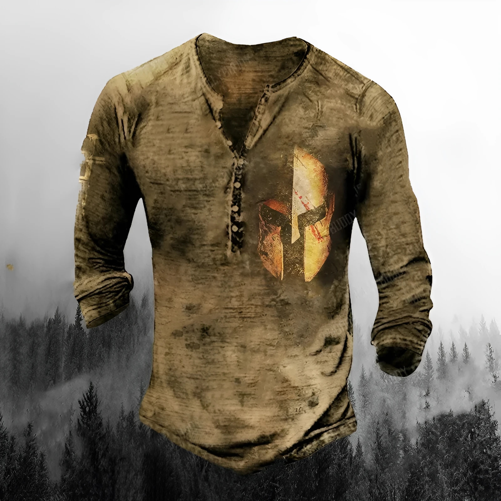 Printed men's long-sleeved sports t-shirt in imitation cotton fabric with round neck and street-style graphics