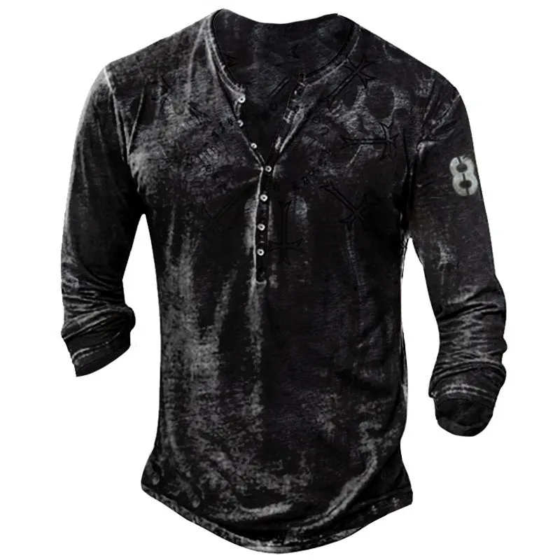 Printed men's long-sleeved sports t-shirt in imitation cotton fabric with round neck and street-style graphics
