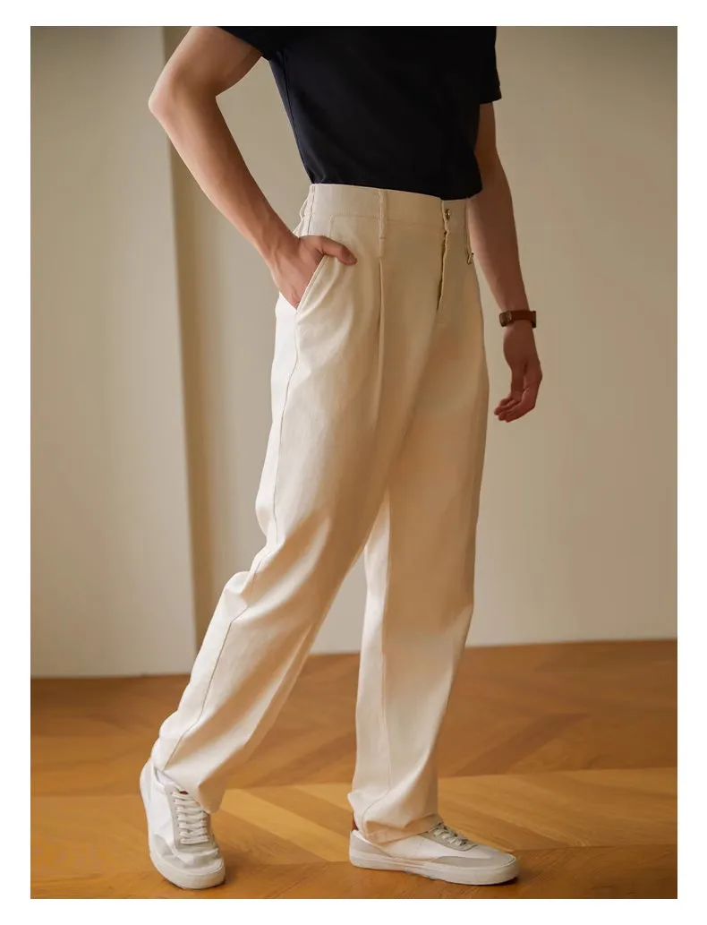 Retro casual pants for men, cotton spandex blend, fashionable city style in black