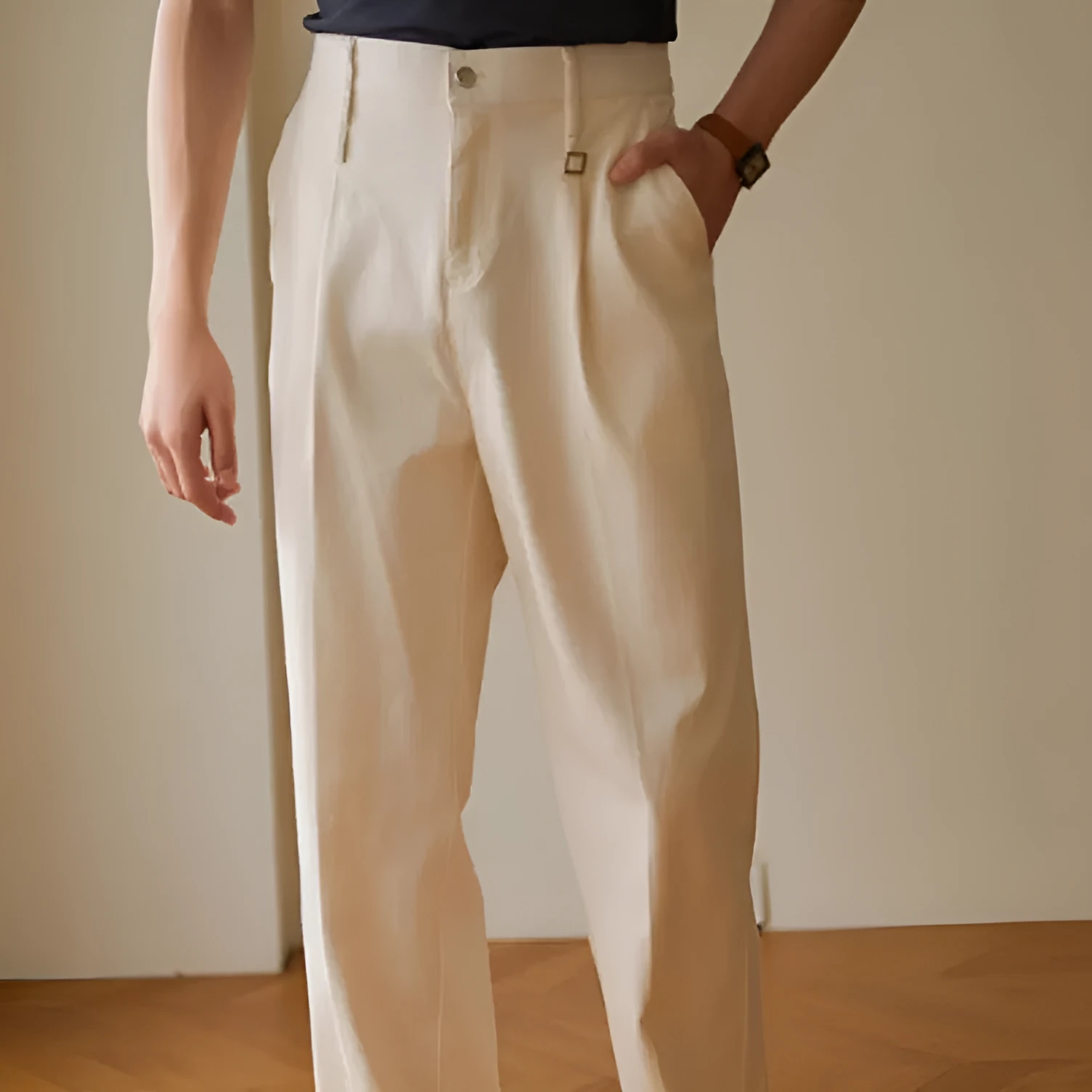 Retro casual pants for men, cotton spandex blend, fashionable city style in black