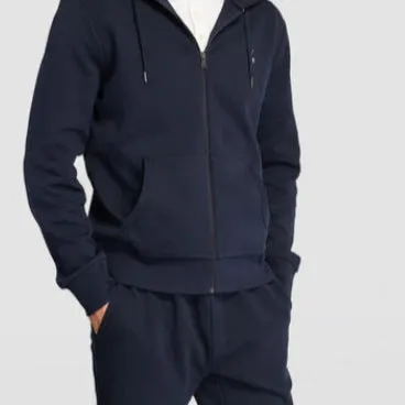 Men's casual polyester fiber sweater suit hoodie and pants set in black, gray, and navy blue