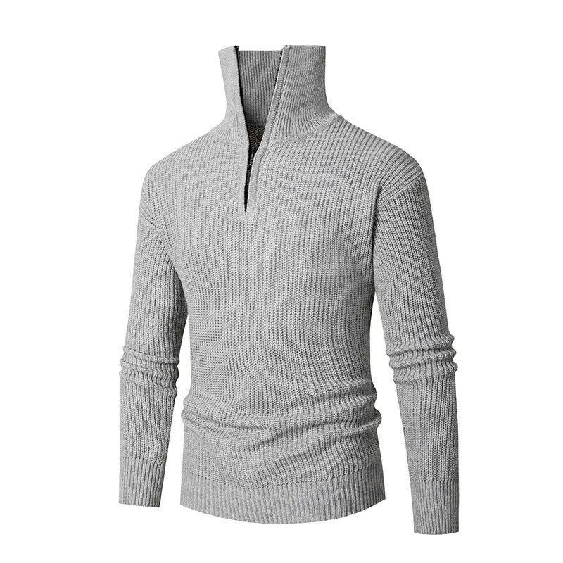 Men's slim fit polyester base layer sweater pullover in light gray, front view