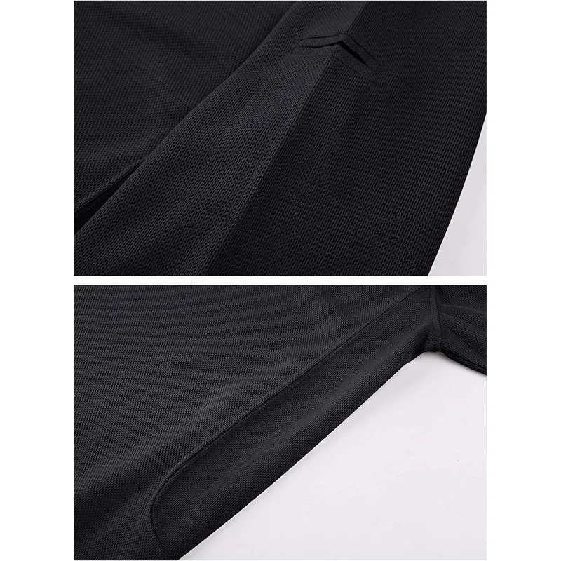 Men's cotton blend short sleeve solid colour polo shirt in black with lapel collar front view