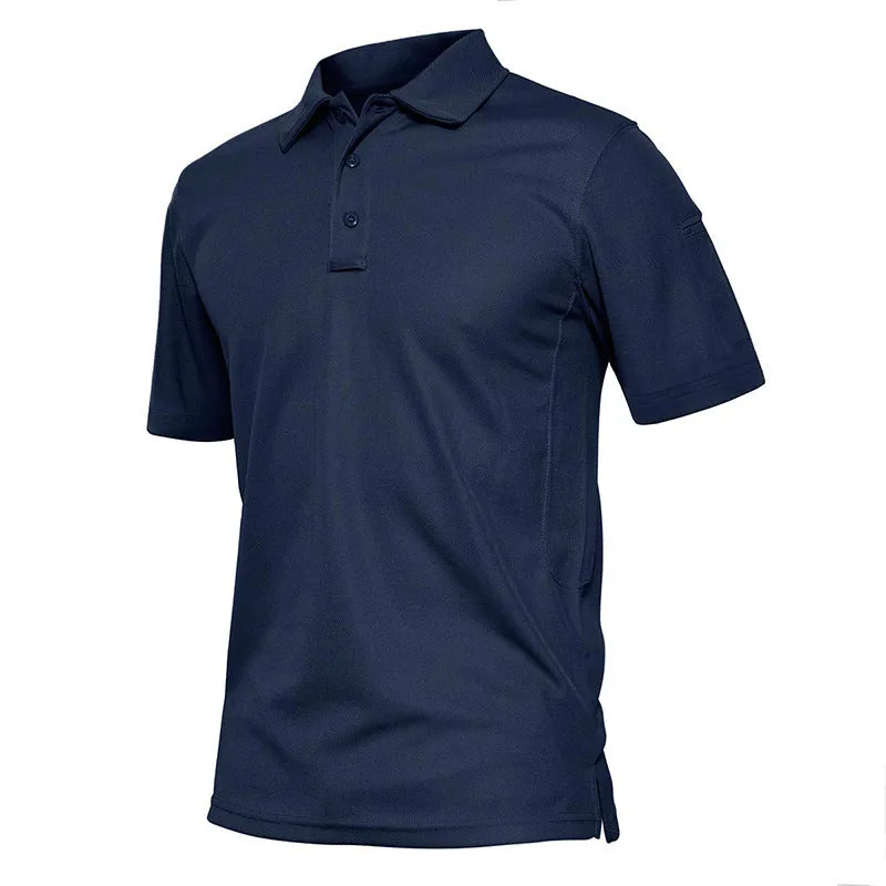 Men's cotton blend short sleeve solid colour polo shirt in black with lapel collar front view