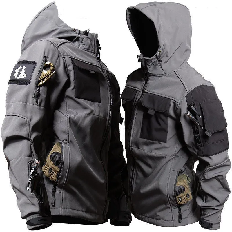 Men's fleece jacket and pants set in corduroy with hooded Korean style in army green beetle coat colour