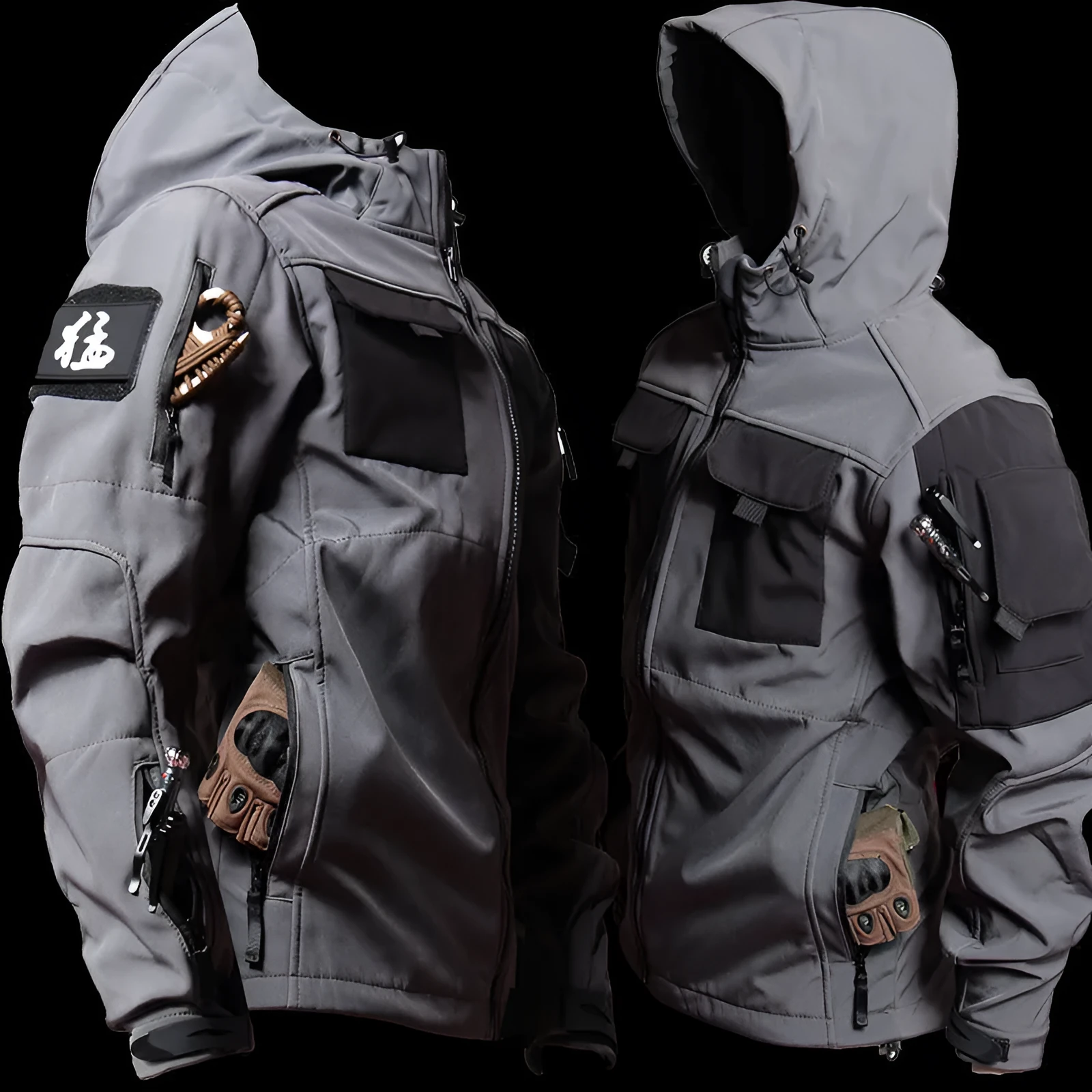 Men's fleece jacket and pants set in corduroy with hooded Korean style in army green beetle coat colour