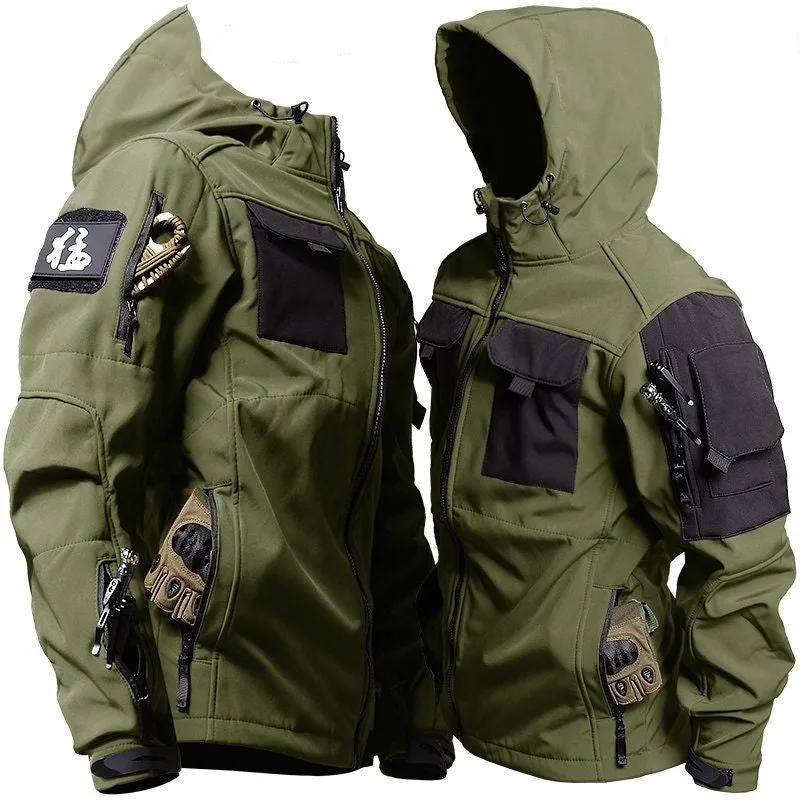 Men's fleece jacket and pants set in corduroy with hooded Korean style in army green beetle coat colour