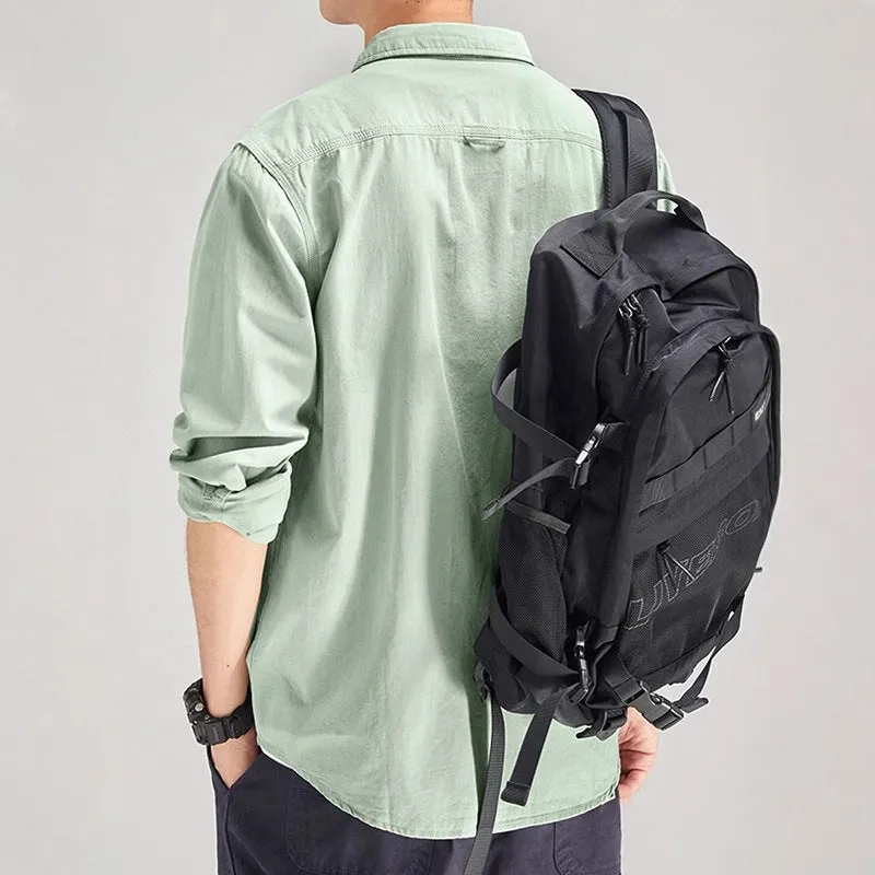 Men's loose fit long sleeve cardigan shirt in polyester available in light gray, black, khaki, and green.