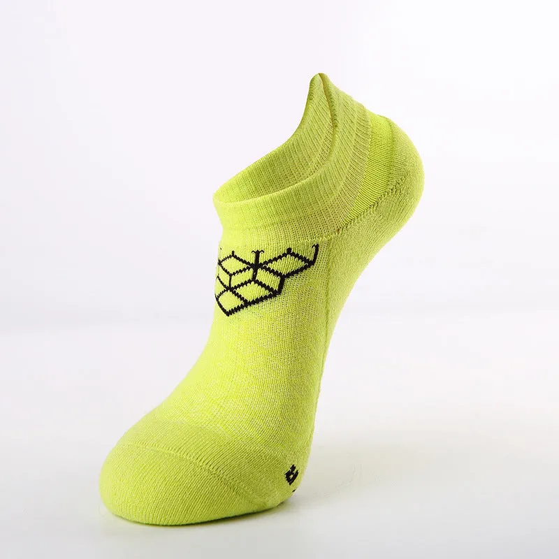 Men's terry wear-resistant sports socks in combed cotton, grid pattern, one size, multiple colours including black and white
