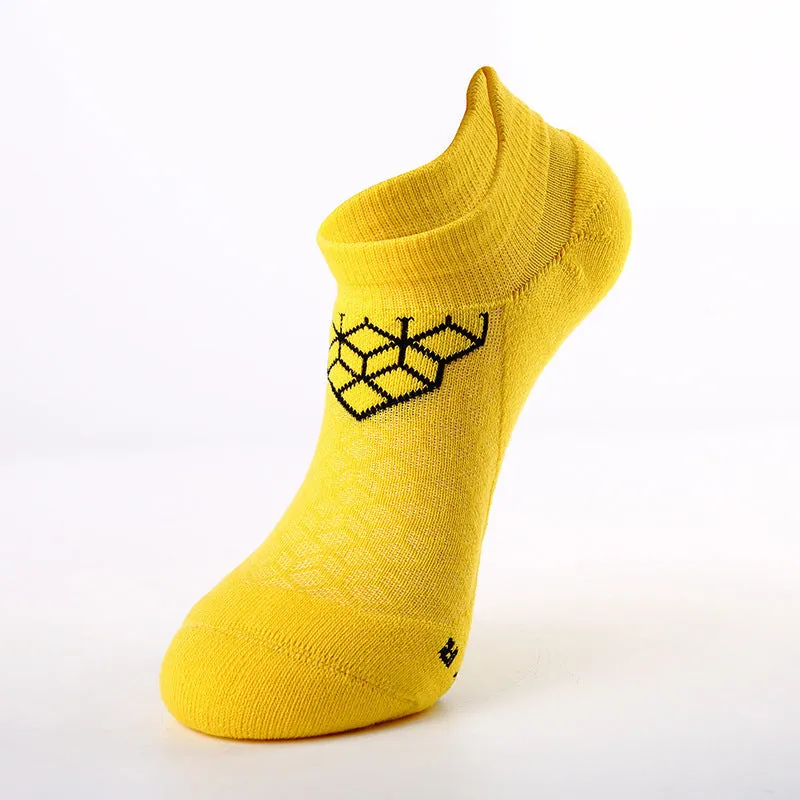 Men's terry wear-resistant sports socks in combed cotton, grid pattern, one size, multiple colours including black and white