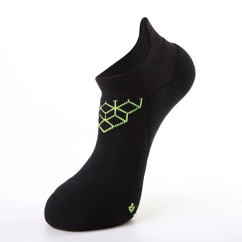 Men's terry wear-resistant sports socks in combed cotton, grid pattern, one size, multiple colours including black and white