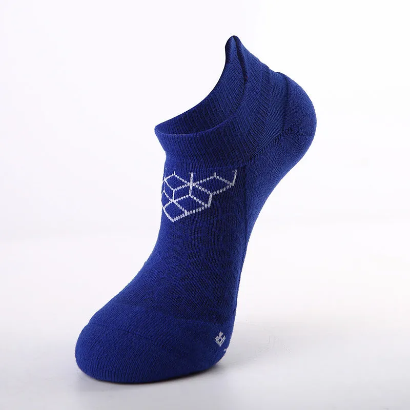 Men's terry wear-resistant sports socks in combed cotton, grid pattern, one size, multiple colours including black and white