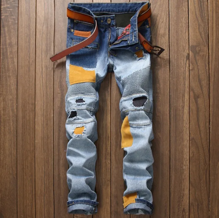 Rugged biker cargo pencil jeans in army green for men, multiple pockets and zip details